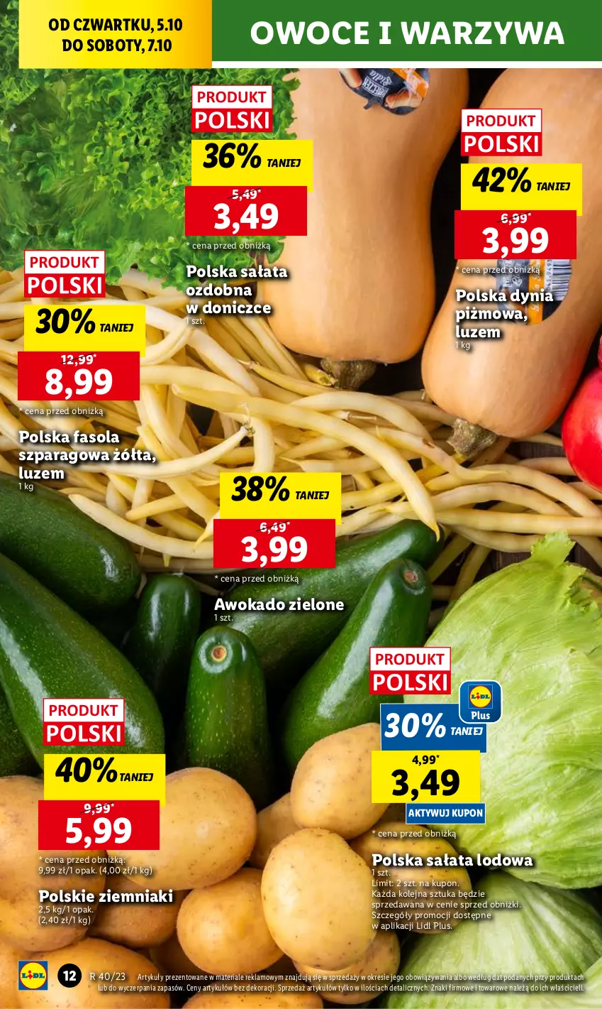 Gazetka promocyjna Lidl - GAZETKA - ważna 05.10 do 07.10.2023 - strona 20 - produkty: Fa, Fasola, Fasola szparagowa, Olej, Owoce, Sałat, Sałata lodowa, Warzywa, Ziemniaki