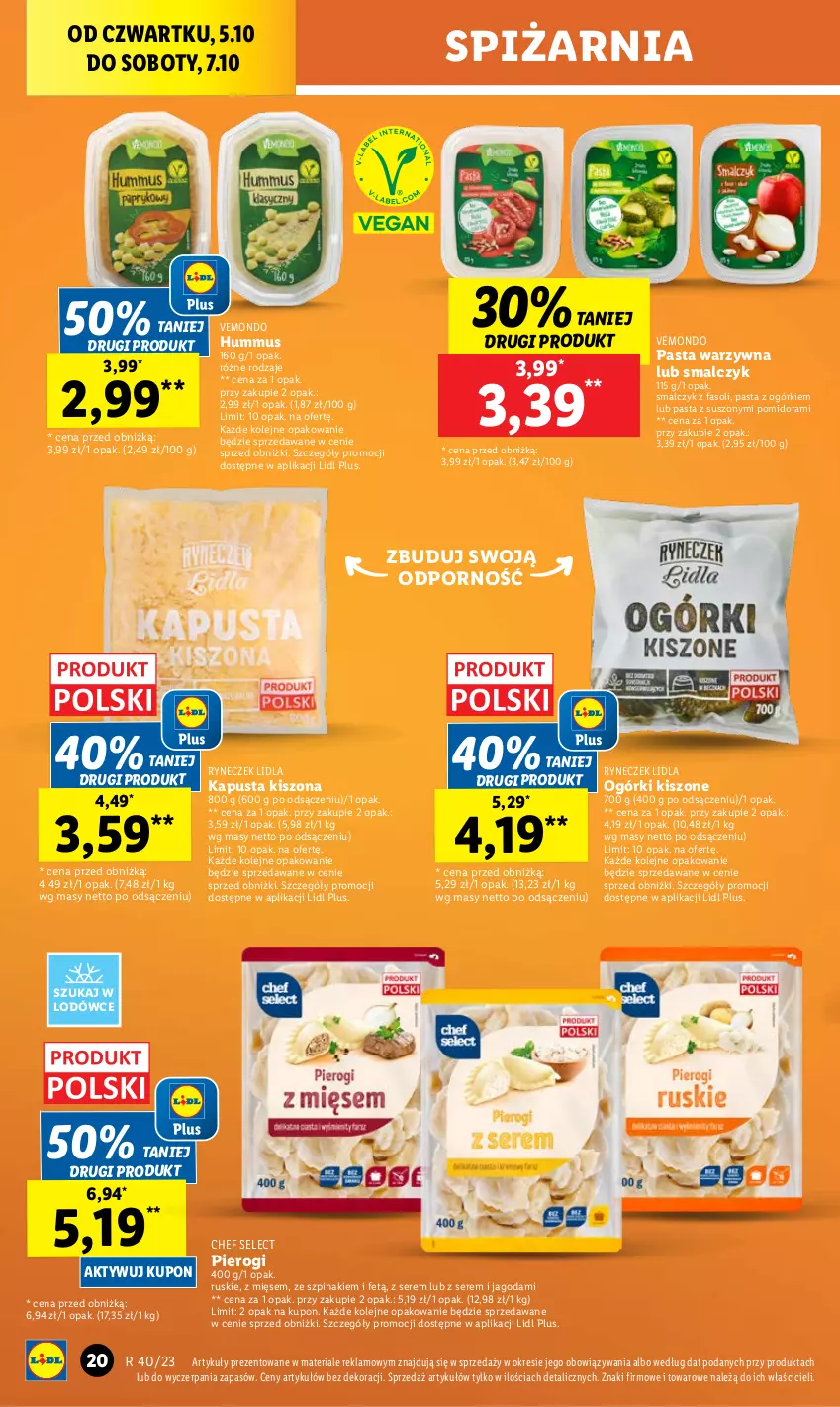 Gazetka promocyjna Lidl - GAZETKA - ważna 05.10 do 07.10.2023 - strona 28 - produkty: Fa, Hummus, Mus, Olej, Pasta warzywna, Pierogi, Por, Ser, Szpinak