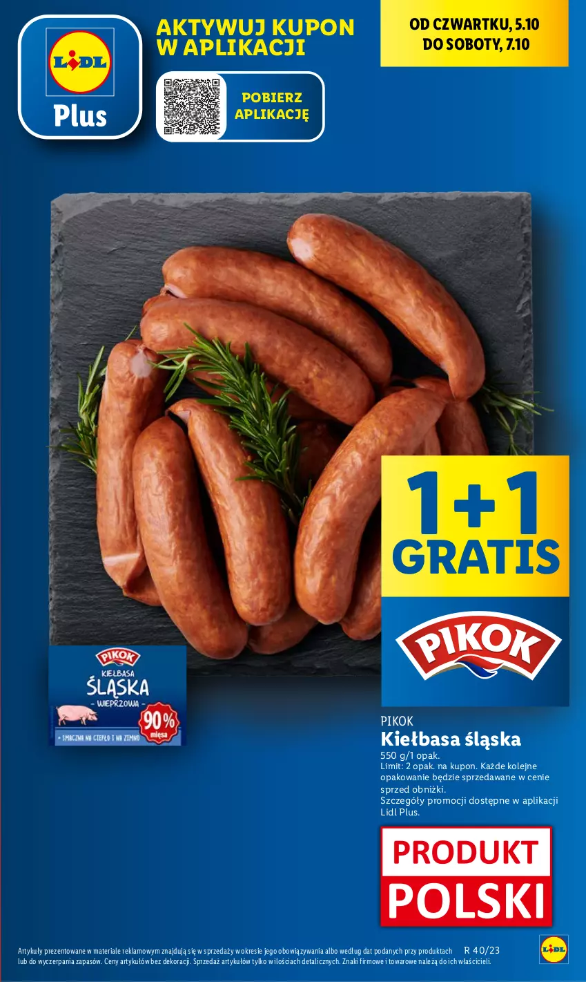 Gazetka promocyjna Lidl - GAZETKA - ważna 05.10 do 07.10.2023 - strona 5 - produkty: Gra, Kiełbasa, Kiełbasa śląska, Olej, PIKOK