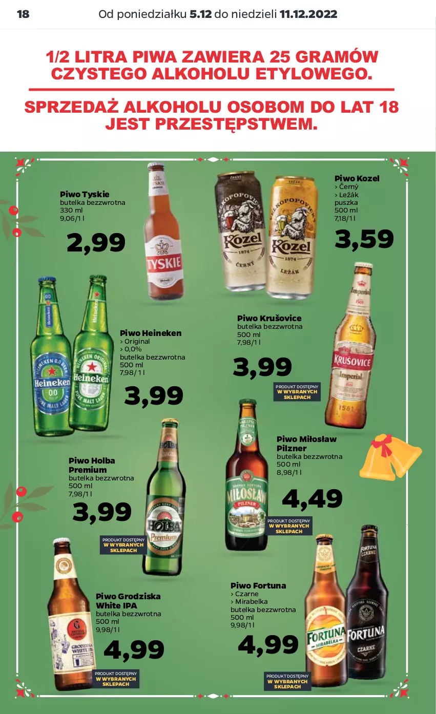 Gazetka promocyjna Netto - Artykuły spożywcze - ważna 05.12 do 11.12.2022 - strona 18 - produkty: Fortuna, Gin, Gra, Heineken, Kozel, Piwa, Piwo, Tyskie