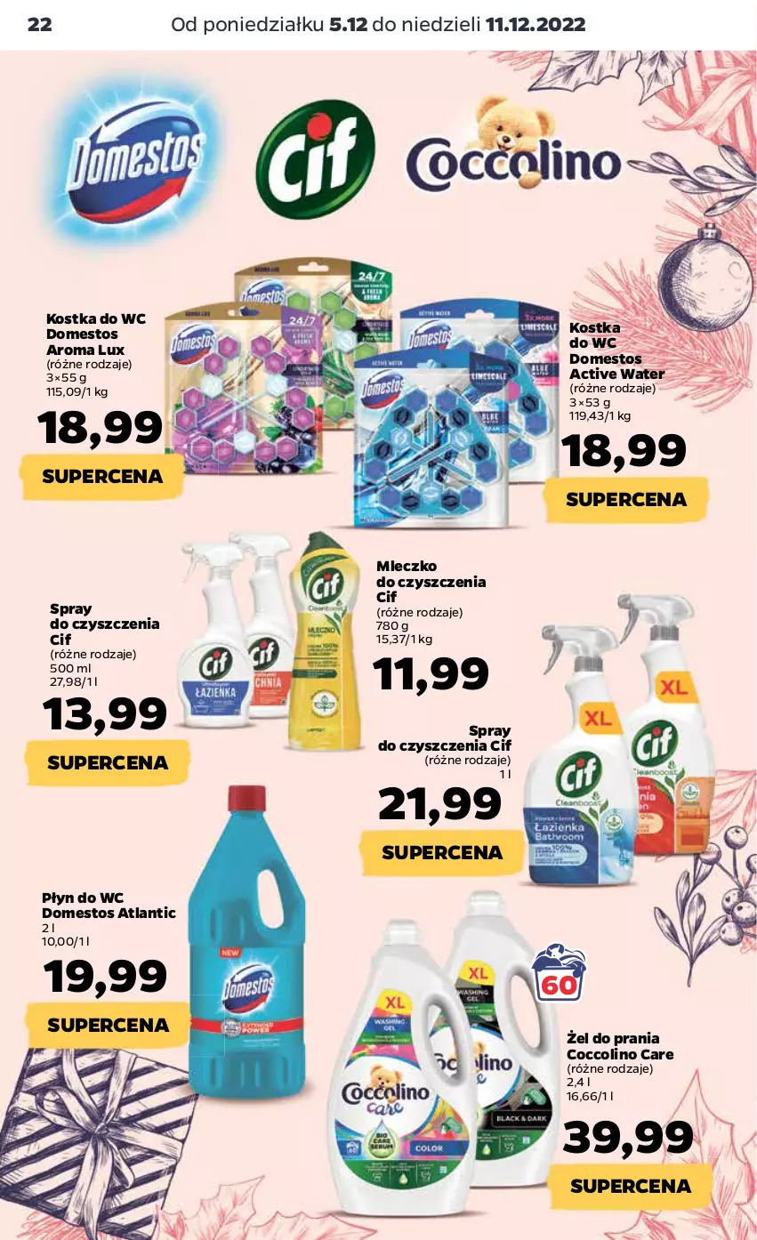 Gazetka promocyjna Netto - Artykuły spożywcze - ważna 05.12 do 11.12.2022 - strona 22 - produkty: Cif, Coccolino, Domestos, Kostka do wc, Mleczko, Płyn do wc, Spray do czyszczenia