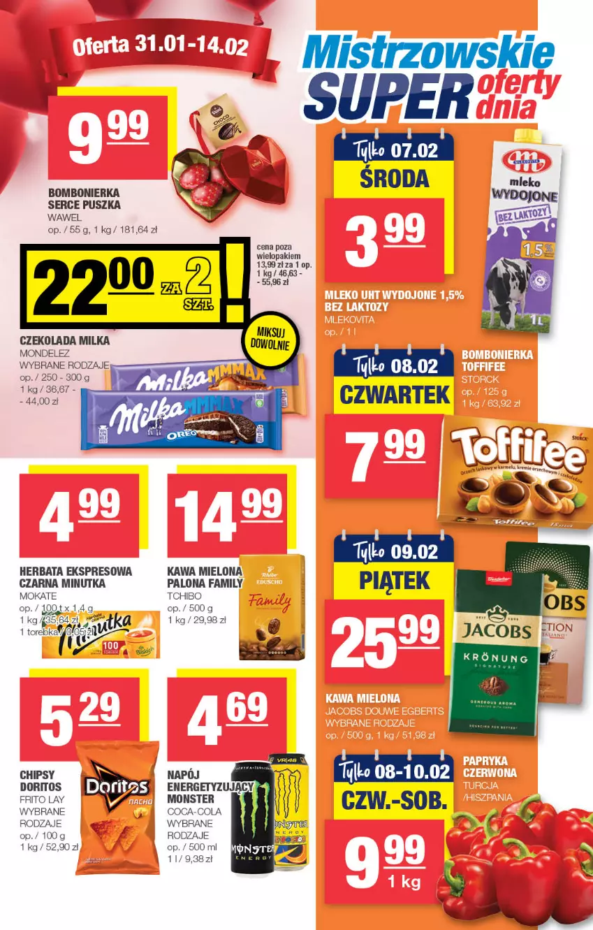 Gazetka promocyjna Spar - Spar-Mini - ważna 28.01 do 07.02.2024 - strona 3 - produkty: Chipsy, Coca-Cola, Czekolada, Fa, Herbata, Jacobs, Kawa, Kawa mielona, Milka, Napój, Ser, Tchibo, Torebka, Wawel