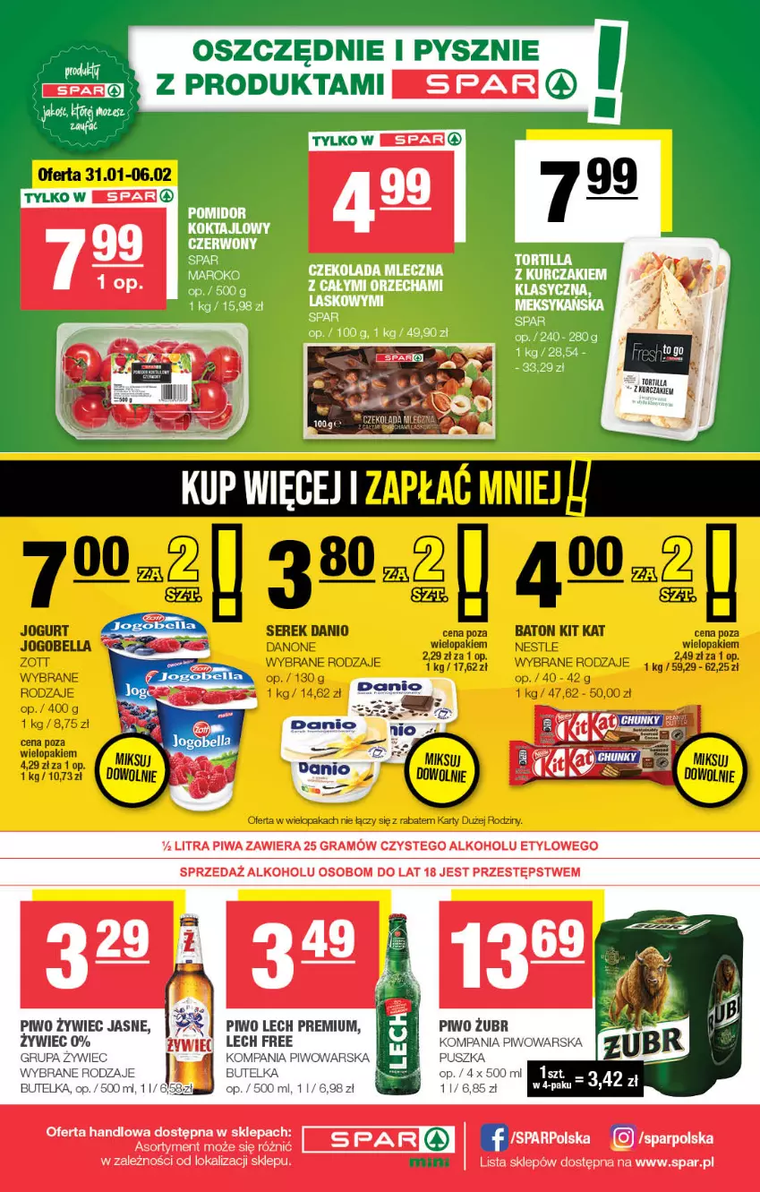 Gazetka promocyjna Spar - Spar-Mini - ważna 28.01 do 07.02.2024 - strona 4 - produkty: Czekolada, Czekolada mleczna, Kurczak, Lech Premium, Piwo, Tortilla