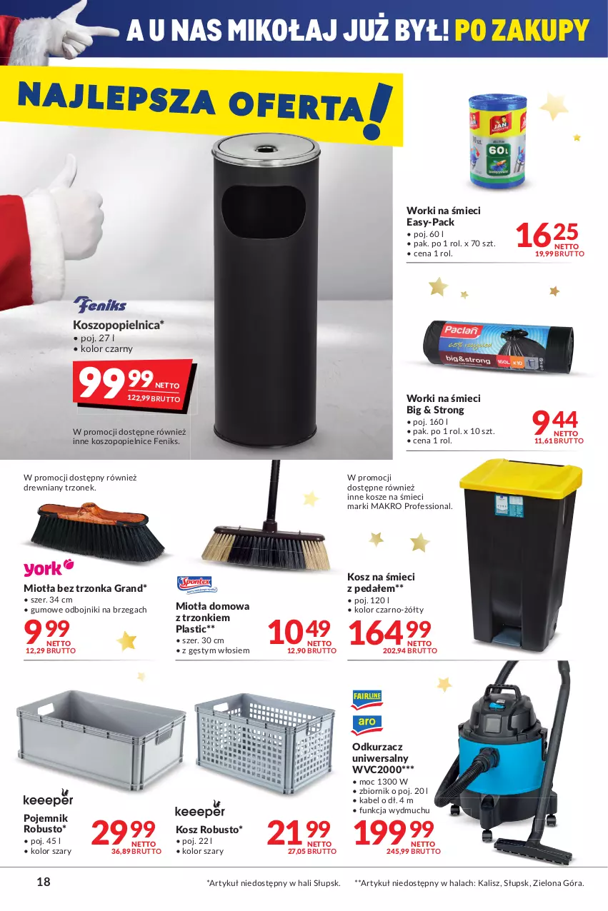 Gazetka promocyjna Makro - [Oferta promocyjna] Artykuły spożywcze i przemysłowe - ważna 30.11 do 13.12.2021 - strona 18 - produkty: Gra, Kosz, Koszopopielnica, Miotła, Odkurzacz, Pojemnik, Worki na śmiec, Worki na śmieci