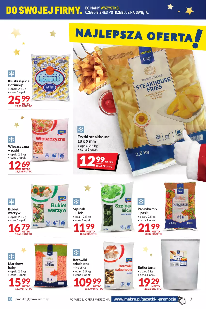 Gazetka promocyjna Makro - [Oferta promocyjna] Artykuły spożywcze i przemysłowe - ważna 30.11 do 13.12.2021 - strona 7 - produkty: Borowiki, Borowiki szlachetne, Bukiet, Bukiet warzyw, Bułka, Bułka tarta, Frytki, Papryka, Szpinak, Tarta