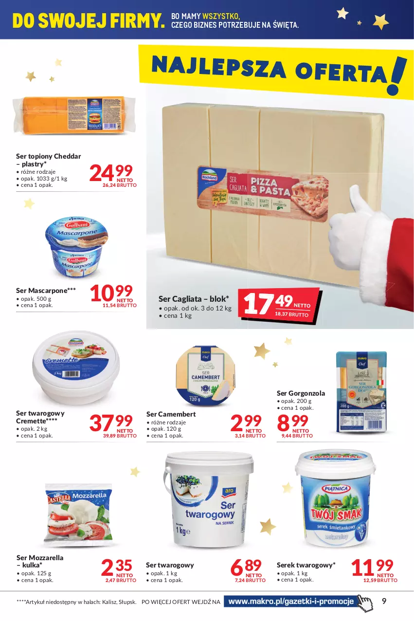 Gazetka promocyjna Makro - [Oferta promocyjna] Artykuły spożywcze i przemysłowe - ważna 30.11 do 13.12.2021 - strona 9 - produkty: Camembert, Cheddar, Gorgonzola, Mascarpone, Mozzarella, Ser, Ser topiony, Ser twarogowy, Serek, Serek twarogowy, Top