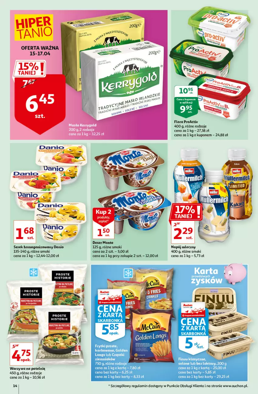 Gazetka promocyjna Auchan - Magic Birds Hipermarkety - ważna 15.04 do 21.04.2021 - strona 14 - produkty: Danio, Deser, Fa, Finuu, Flora, Frytki, Monte, Napój, Napój mleczny, Ser, Serek, Serek homogenizowany, Warzywa, Warzywa na patelnie