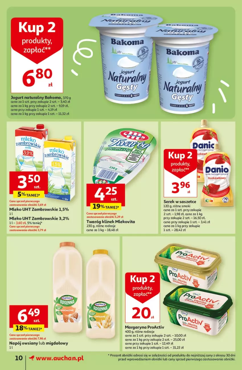 Gazetka promocyjna Auchan - Gazetka Oferty tygodnia! Supermarket Auchan - ważna 11.04 do 17.04.2024 - strona 10 - produkty: Bakoma, Jogurt, Jogurt naturalny, Margaryna, Mleko, Mlekovita, Napój, Ser, Serek, Twaróg, Vita C