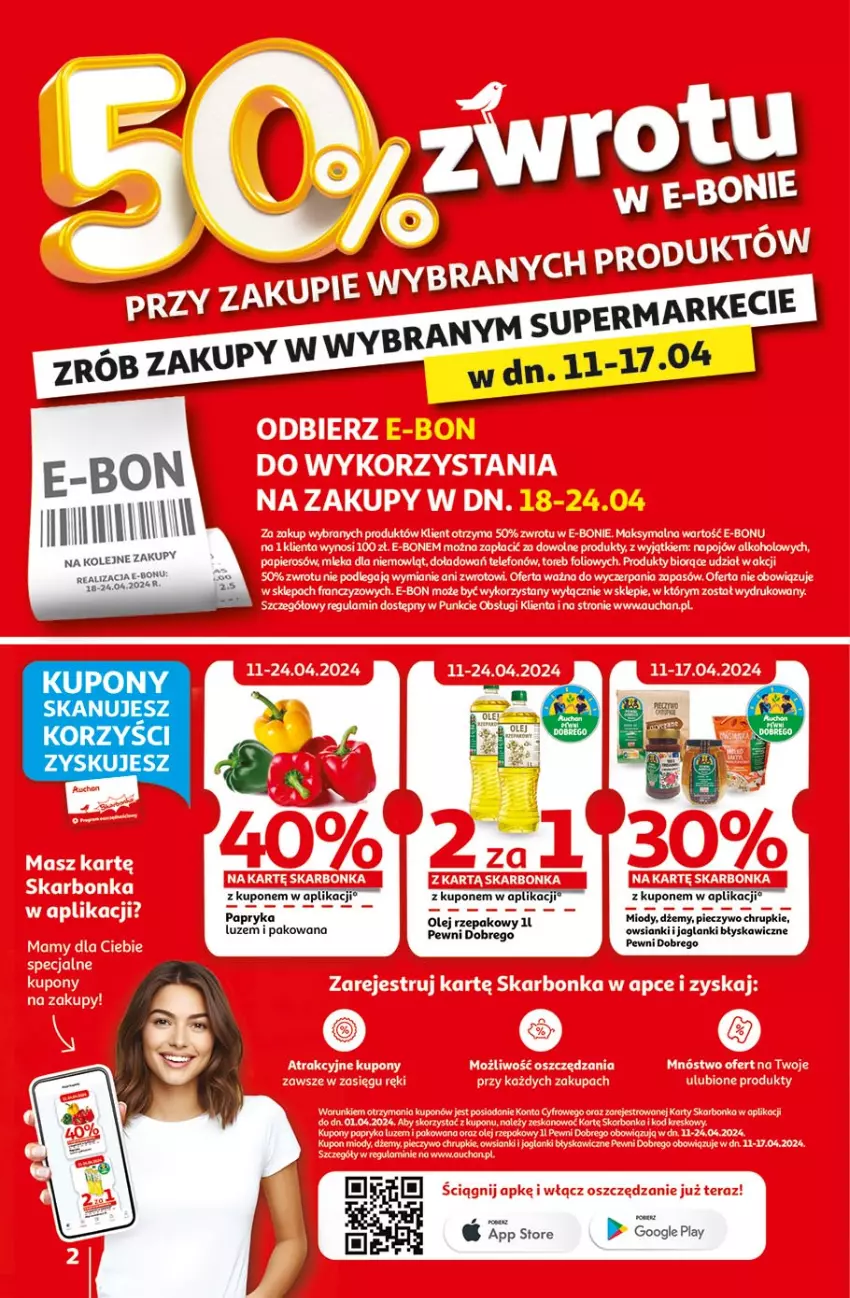 Gazetka promocyjna Auchan - Gazetka Oferty tygodnia! Supermarket Auchan - ważna 11.04 do 17.04.2024 - strona 2 - produkty: Chrupki, Dżem, Lanki, Papryka, Piec, Pieczywo, Pieczywo chrupkie