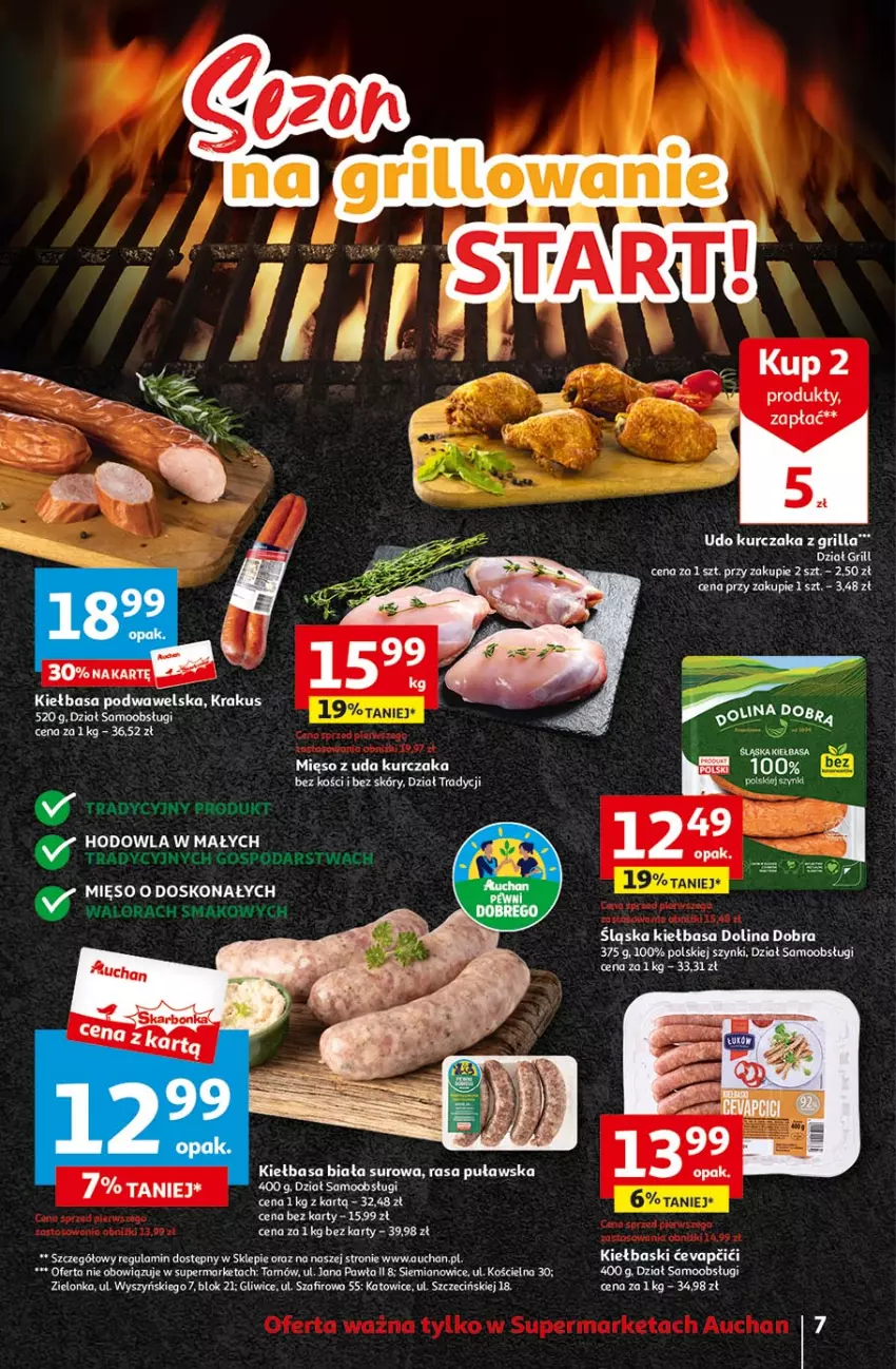 Gazetka promocyjna Auchan - Gazetka Oferty tygodnia! Supermarket Auchan - ważna 11.04 do 17.04.2024 - strona 7 - produkty: Fa, Grill, Kiełbasa, Kiełbasa biała, Kiełbasa podwawelska, Krakus, Mięso, Wawel