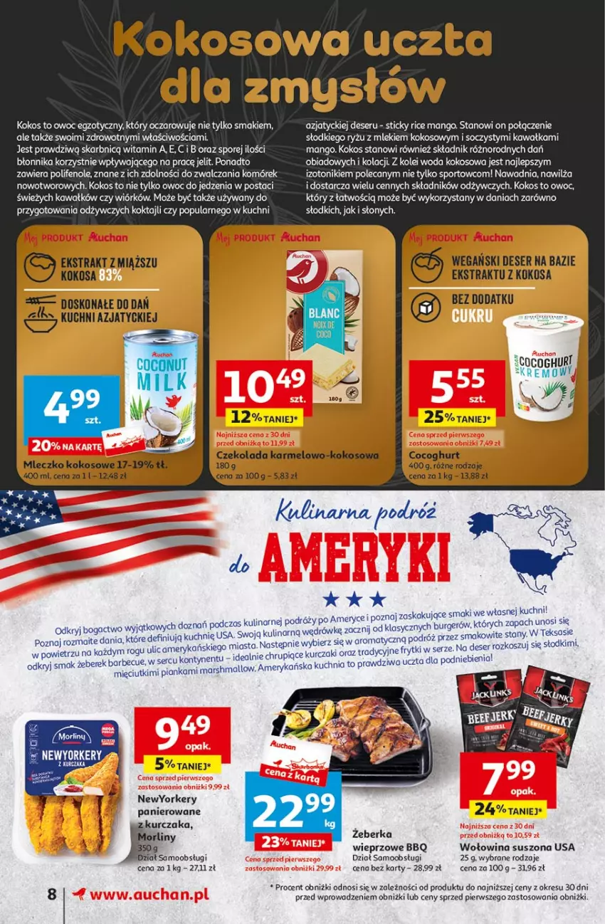 Gazetka promocyjna Auchan - Gazetka Oferty tygodnia! Supermarket Auchan - ważna 11.04 do 17.04.2024 - strona 8 - produkty: Burger, Czekolada, Deser, Frytki, Kawa, Kokos, Kosz, Kuchnia, Kurczak, Mango, Mars, Por, Ryż, Ser, Sport, Tonik, Woda, Wołowina