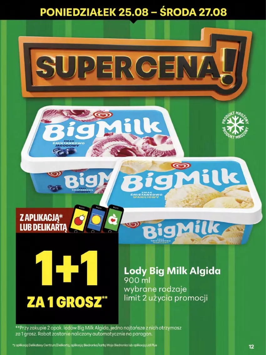 Gazetka promocyjna Delikatesy Centrum - Franczyza DC34 Czwartek - ważna 21.08 do 27.08.2025 - strona 12 - produkty: Algida, Big Milk, Dron, LG, Lody, Rum