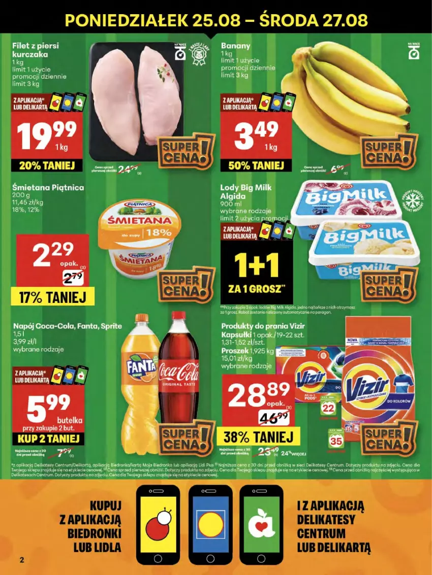 Gazetka promocyjna Delikatesy Centrum - Franczyza DC34 Czwartek - ważna 21.08 do 27.08.2025 - strona 2 - produkty: Algida, Big Milk, Coca-Cola, Dron, Fa, Fanta, LG, Napój, Olej, Rum, Sprite
