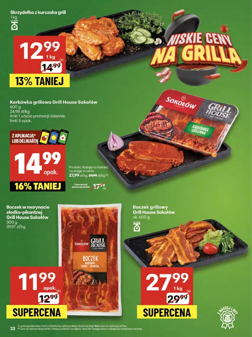 Gazetka promocyjna Delikatesy Centrum - Franczyza DC34 Czwartek - ważna 21.08 do 27.08.2025 - strona 23 - produkty: Boczek, Dron, Grill, Kurczak, Rum, Skrzydełka z kurczaka, Sok, Sokołów, Sos