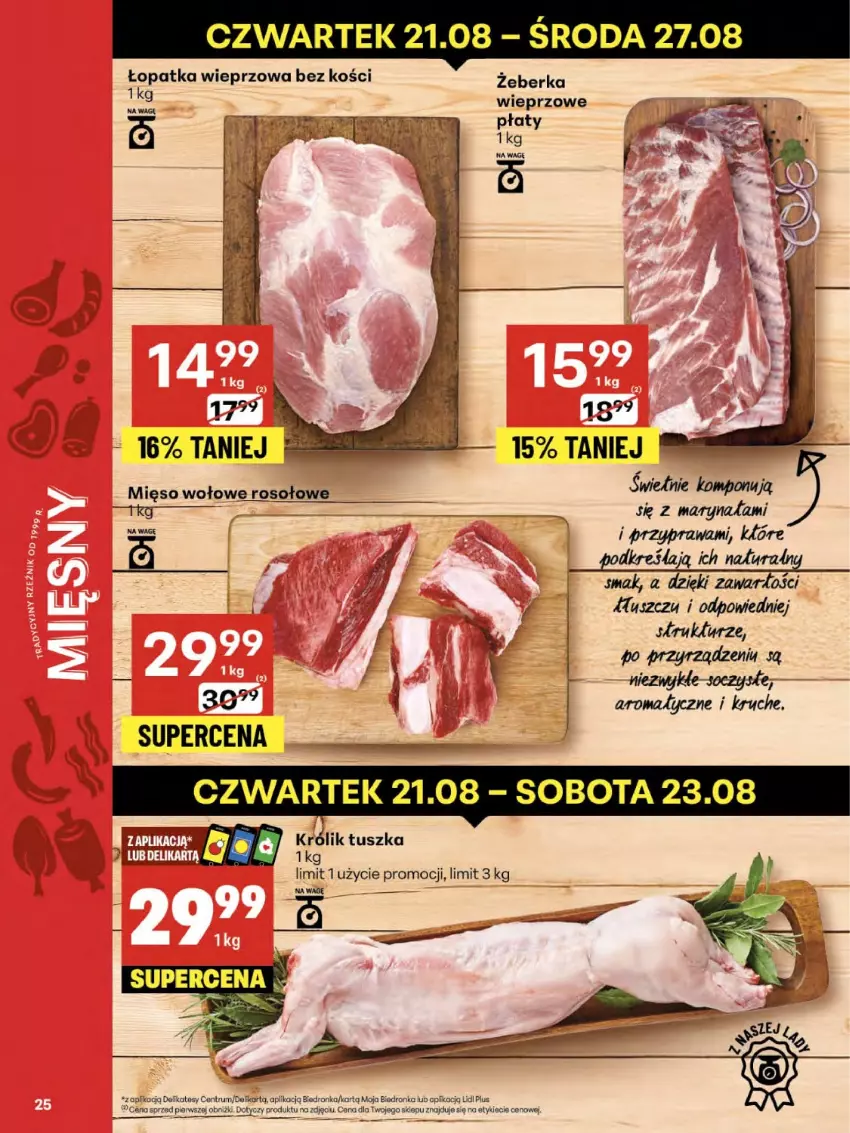 Gazetka promocyjna Delikatesy Centrum - Franczyza DC34 Czwartek - ważna 21.08 do 27.08.2025 - strona 25 - produkty: Dron, Królik, Mięso, Mięso wołowe, Tusz