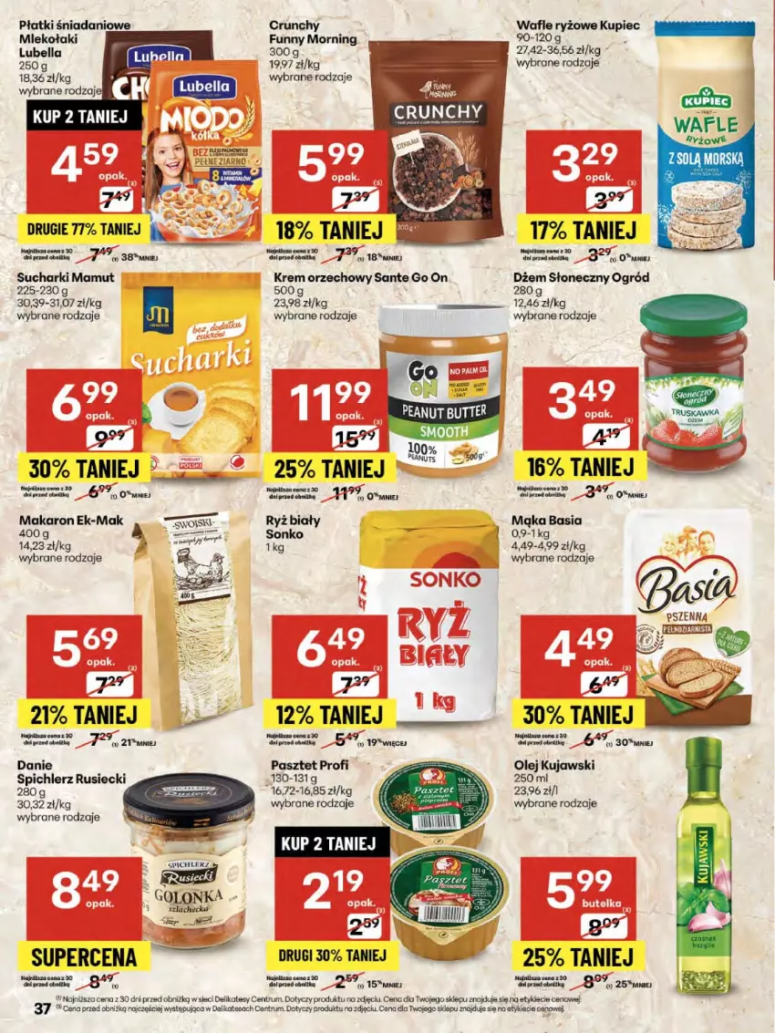 Gazetka promocyjna Delikatesy Centrum - Franczyza DC34 Czwartek - ważna 21.08 do 27.08.2025 - strona 37 - produkty: Basia, Bell, Bella, Danio, Dżem, Kasia, Krem orzechowy, Kujawski, Kupiec, Lubella, Mąka, Makaron, Mleko, Ogród, Olej, Pasztet, Piec, Rum, Ryż, Ryż biały, Sante, Sonko, Spichlerz Rusiecki, Wafle