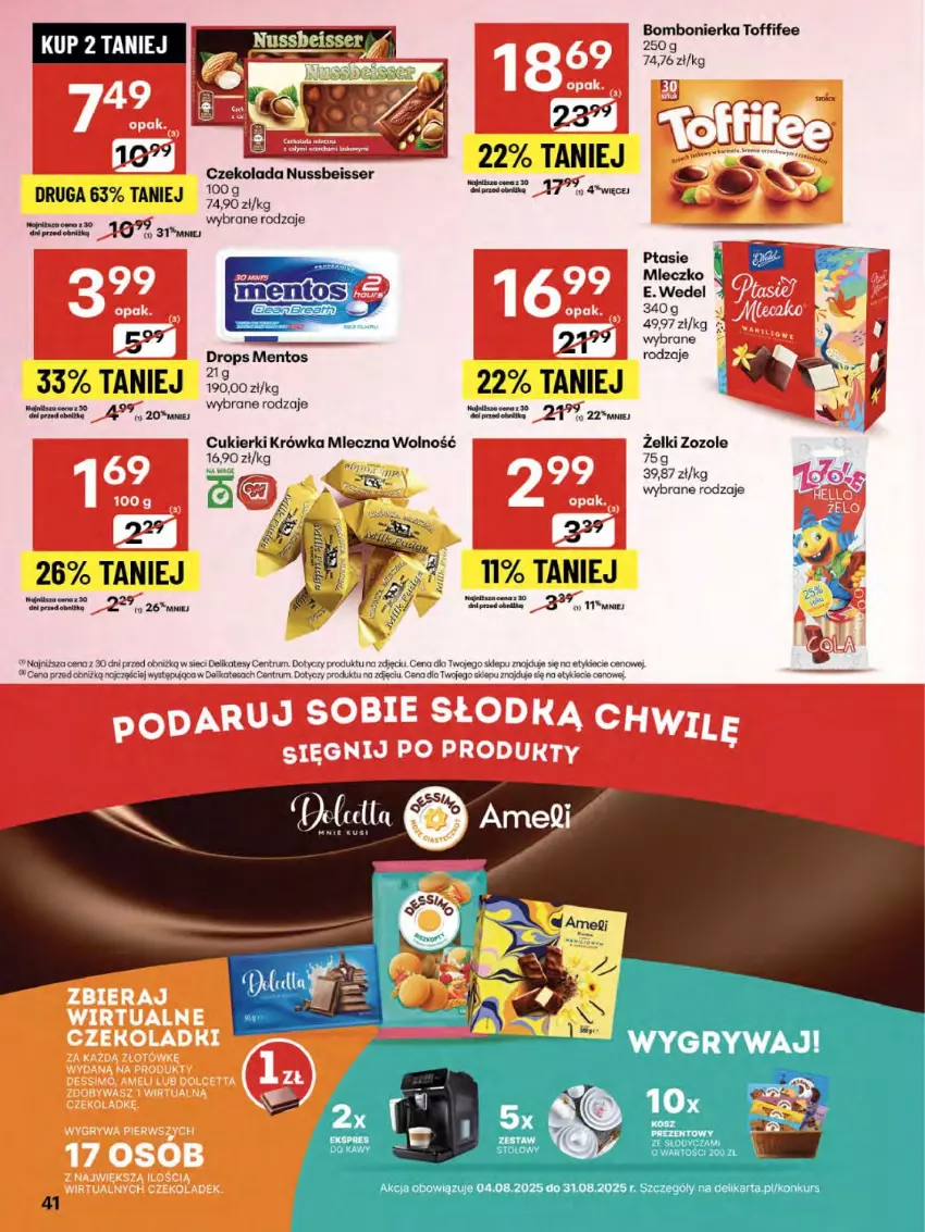 Gazetka promocyjna Delikatesy Centrum - Franczyza DC34 Czwartek - ważna 21.08 do 27.08.2025 - strona 41 - produkty: Cukier, Cukierki, Czekolada, E. Wedel, Gry, Mentos, Mleczko, Ptasie mleczko, Rum, Ser, Toffifee