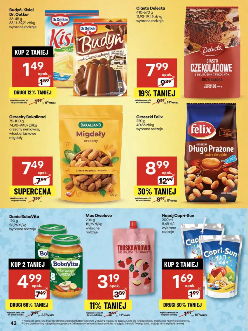 Gazetka promocyjna Delikatesy Centrum - Franczyza DC34 Czwartek - ważna 21.08 do 27.08.2025 - strona 43 - produkty: Bakalland, BoboVita, Budyń, Delecta, Felix, Kisiel, Mus, Napój, Orzeszki, Rum