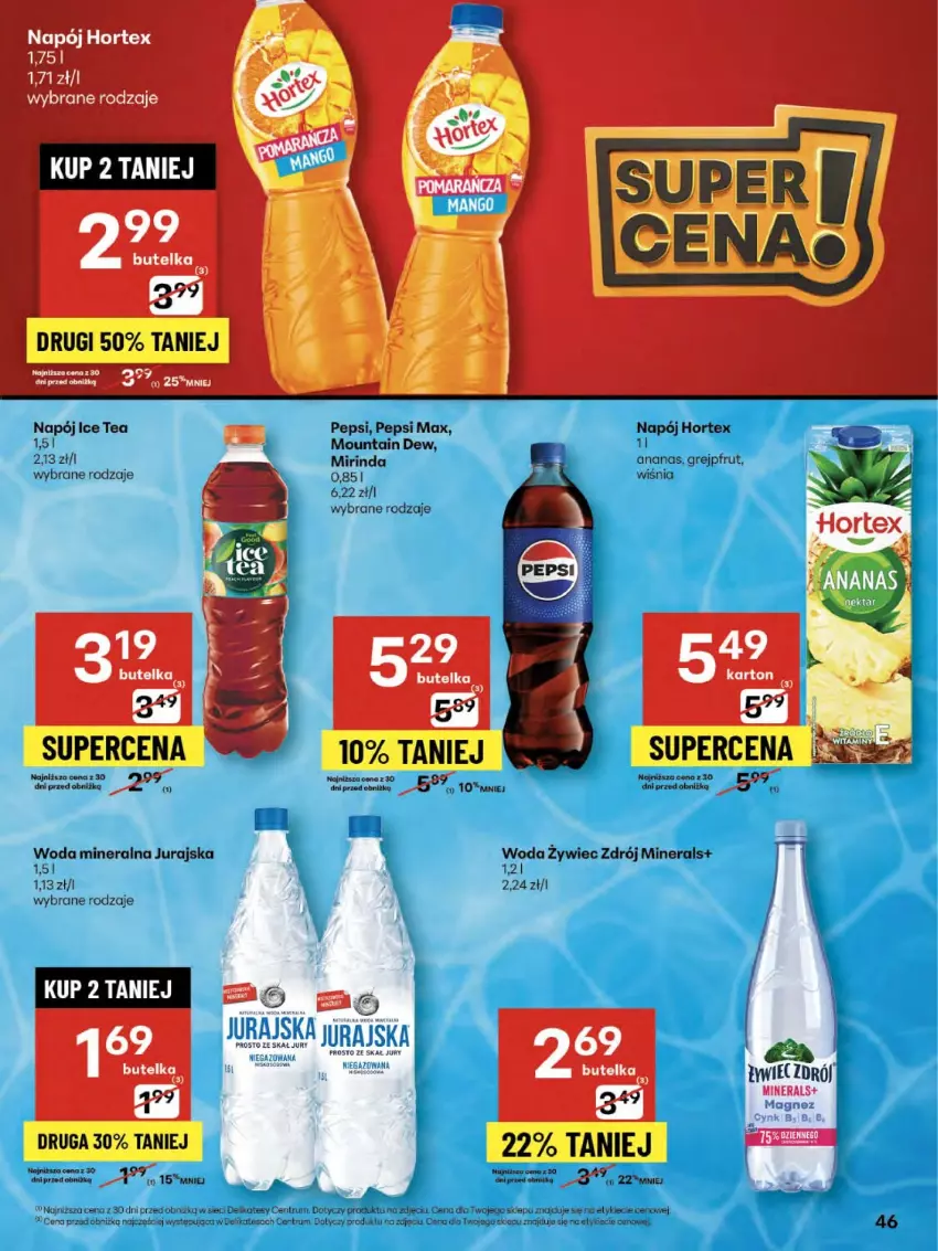 Gazetka promocyjna Delikatesy Centrum - Franczyza DC34 Czwartek - ważna 21.08 do 27.08.2025 - strona 46 - produkty: Ananas, Grejpfrut, Hortex, Ice tea, Magnez, Mirinda, Napój, Pepsi, Pepsi max, Rum, Woda, Woda mineralna