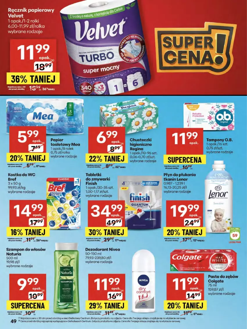 Gazetka promocyjna Delikatesy Centrum - Franczyza DC34 Czwartek - ważna 21.08 do 27.08.2025 - strona 49 - produkty: Bref, Chusteczki, Colgate, Dezodorant, Gin, Kostka do wc, LG, Nivea, O.B., Papier, Pasta do zębów, Rolki, Rum, Szampon, Tablet, Tampony