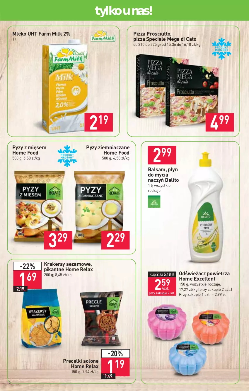 Gazetka promocyjna Stokrotka - Supermarket - ważna 18.02 do 24.02.2021 - strona 12 - produkty: Do mycia naczyń, Fa, Farm Milk, Krakersy, Mleko, Odświeżacz powietrza, Pizza, Płyn do mycia, Płyn do mycia naczyń, Precelki, Prosciutto, Sezam