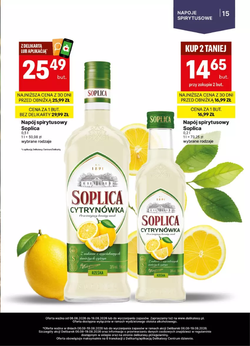 Gazetka promocyjna Delikatesy Centrum - Delibarek DC32-DC33 - ważna 06.08 do 19.08.2026 - strona 15 - produkty: Napój, Napoje, Rama, Rum, Soplica, Tran