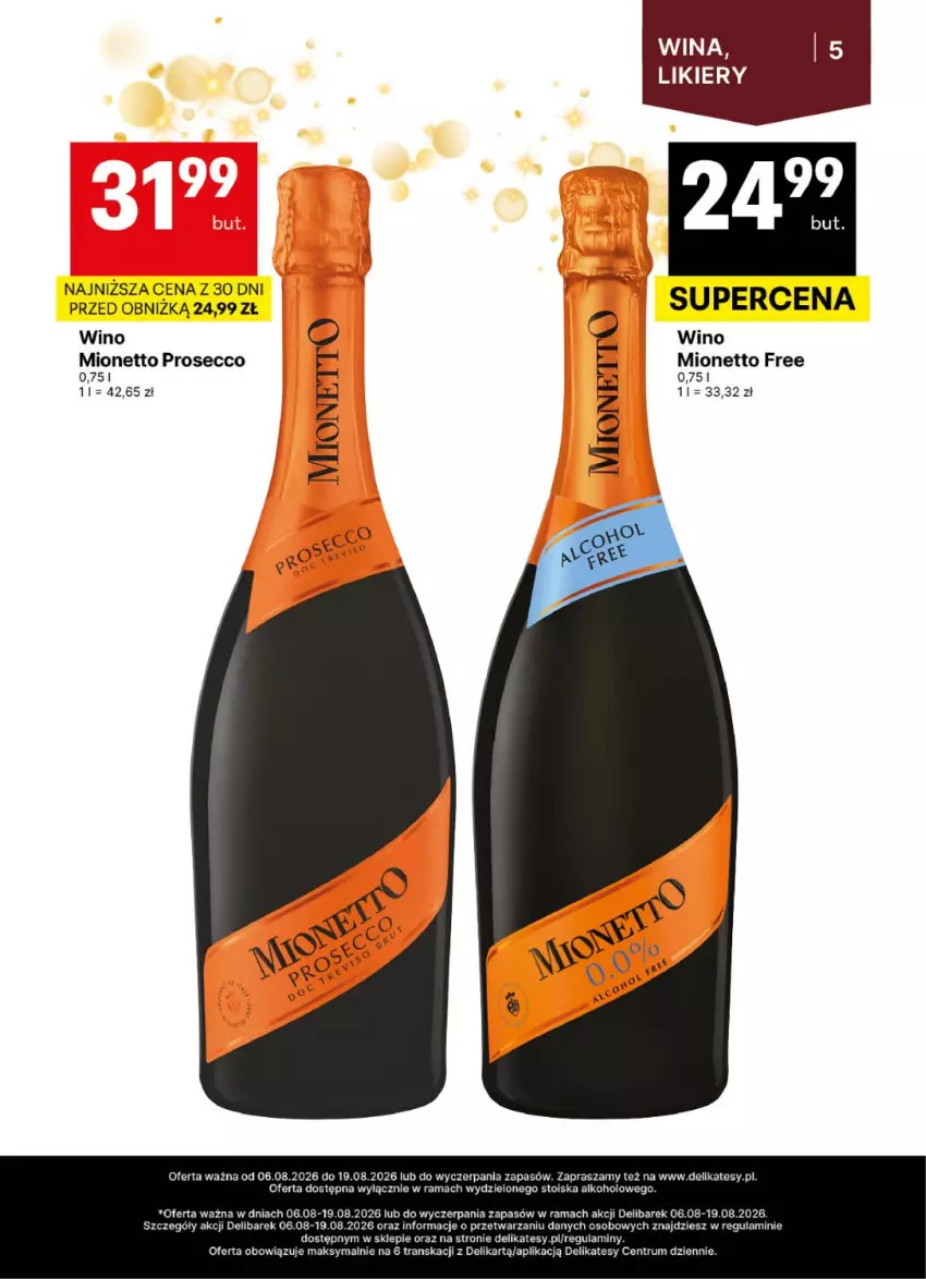 Gazetka promocyjna Delikatesy Centrum - Delibarek DC32-DC33 - ważna 06.08 do 19.08.2026 - strona 5 - produkty: Mionetto, Prosecco, Rama, Rum, Tran, Wino
