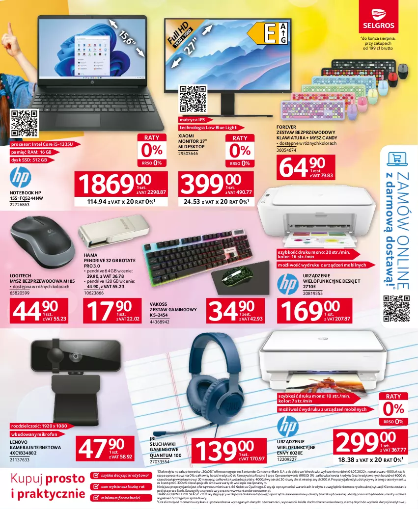 Gazetka promocyjna Selgros - Katalog Szkoła - ważna 01.07 do 30.09.2023 - strona 3 - produkty: Candy, Hama, HP, Intel, JBL, Kamera, Kamera internetowa, Klawiatura, Kosz, Lenovo, Logitech, Mikrofon, Mobil, Monitor, Mysz, Mysz bezprzewodowa, Notebook, Pendrive, Por, Procesor, Słuchawki, Słuchawki gamingowe, Sok, Sprzedawcy, Top, Tran, Urządzenie wielofunkcyjne