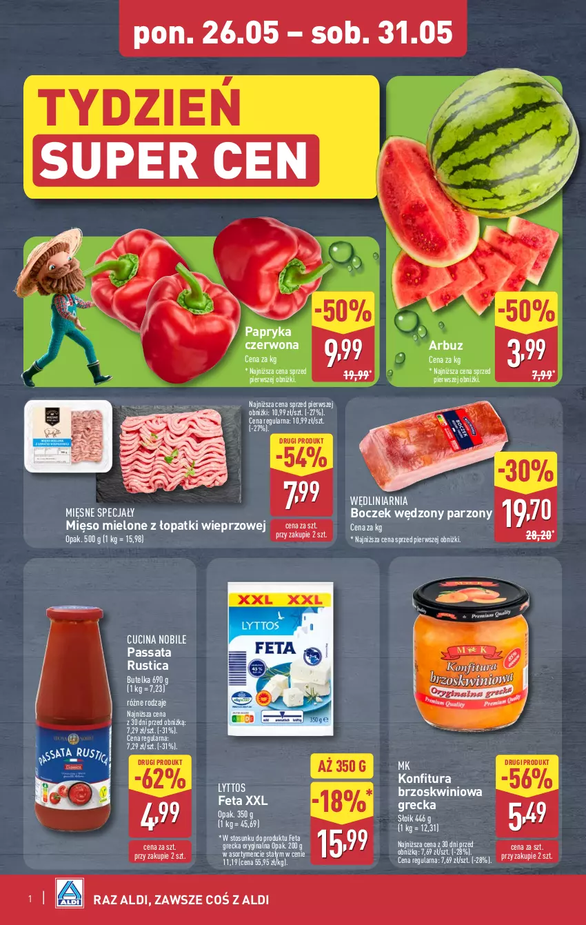 Gazetka promocyjna Aldi - Oferta weekendowa - ważna 29.05 do 31.05.2025 - strona 2 - produkty: Arbuz, Boczek, Feta, Gin, Konfitura, Mięsne specjały, Mięso, Mięso mielone, Mięso mielone z łopatki wieprzowej, Papryka, Papryka czerwona, Rust