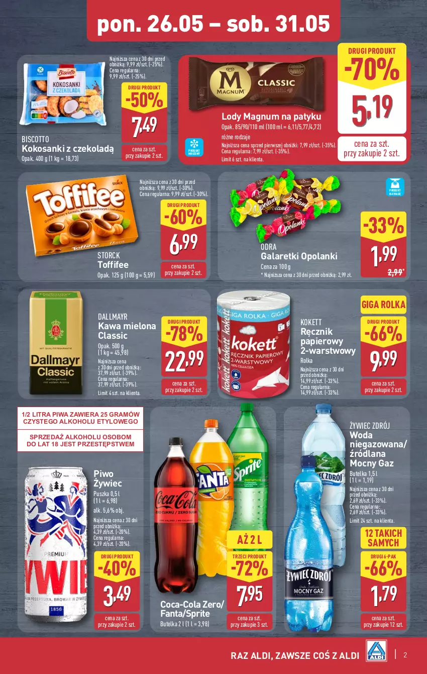 Gazetka promocyjna Aldi - Oferta weekendowa - ważna 29.05 do 31.05.2025 - strona 3 - produkty: Coca-Cola, Dallmayr, Fa, Fanta, Gala, Galaretki, Gra, Kawa, Kawa mielona, Kokos, LANA, Lanki, Lody, Papier, Piwa, Piwo, Ręcznik, Sanki, Sprite, Toffifee, Woda, Woda niegazowana