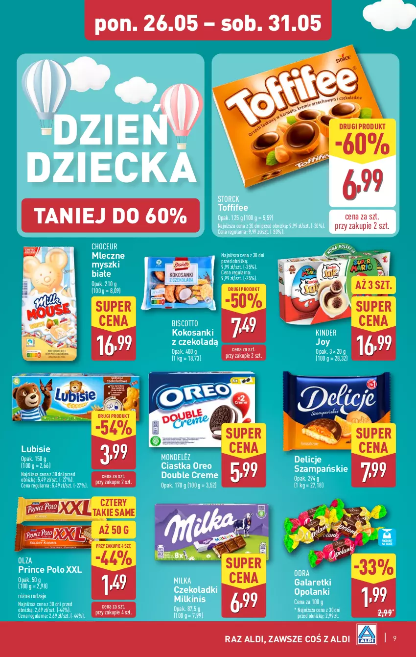 Gazetka promocyjna Aldi - Oferta weekendowa - ważna 29.05 do 31.05.2025 - strona 7 - produkty: Ciastka, Delicje, Gala, Galaretki, Kinder, Kokos, Lanki, Lubisie, Milka, Mysz, Oreo, Prince Polo, Sanki, Toffifee