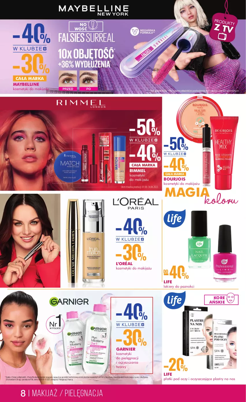 Gazetka promocyjna Super Pharm - Gazetka - ważna 01.06 do 14.06.2023 - strona 8 - produkty: Bell, Bourjois, Garnier, Kosmetyki do pielęgnacji, L’Oréal, Lakier, Makijaż, Maybelline