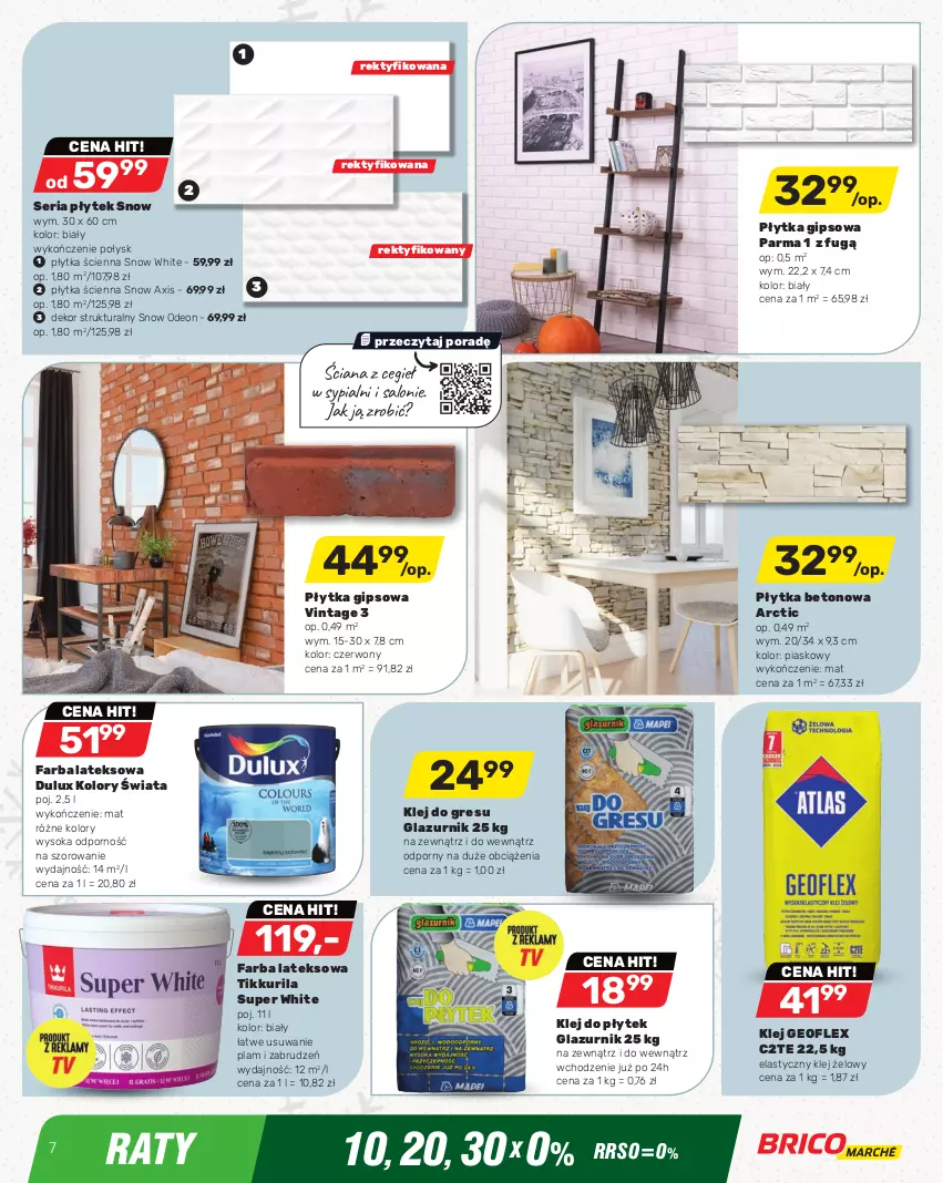 Gazetka promocyjna Bricomarche - Gazetka - ważna 30.11 do 11.12.2022 - strona 7 - produkty: Dulux, Fa, Farba lateksowa, Geoflex, Gres, Klej, Klej do gresu, Lazur, Płytka, Por, Ser, Sok