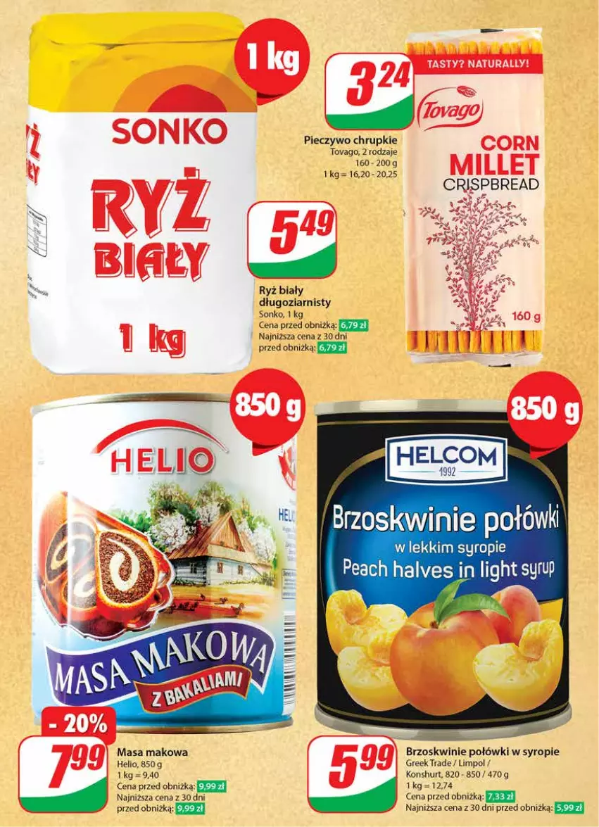 Gazetka promocyjna Dino - Gazetka 22 / 2024 - ważna 29.05 do 04.06.2024 - strona 19 - produkty: Brzoskwinie, Chrupki, Fa, Helio, Piec, Pieczywo, Pieczywo chrupkie, Ryż, Ryż biały, Sonko, Syrop