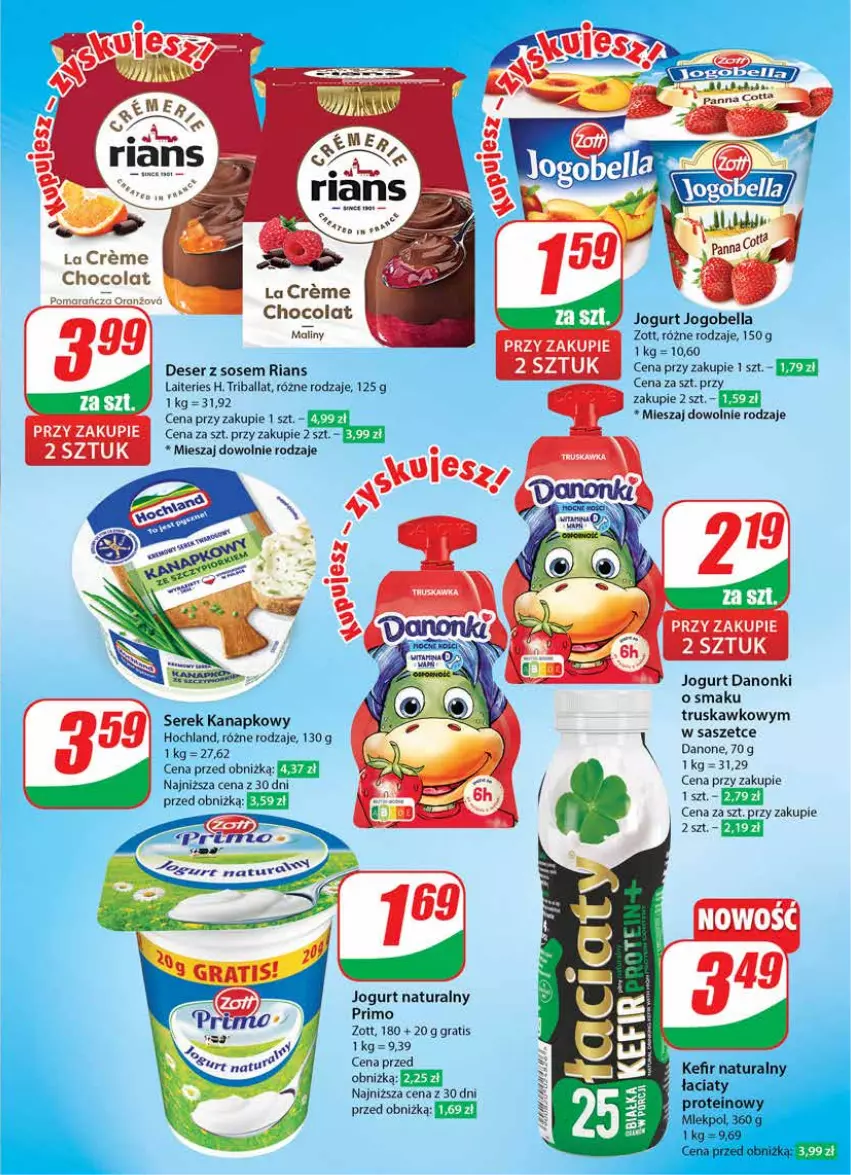 Gazetka promocyjna Dino - Gazetka 22 / 2024 - ważna 29.05 do 04.06.2024 - strona 37 - produkty: Bell, Bella, Danone, Danonki, Deser, Gra, Hochland, Jogobella, Jogurt, Jogurt naturalny, Kefir, Kefir naturalny, Maliny, Ser, Serek, Serek kanapkowy, Sos, Zott