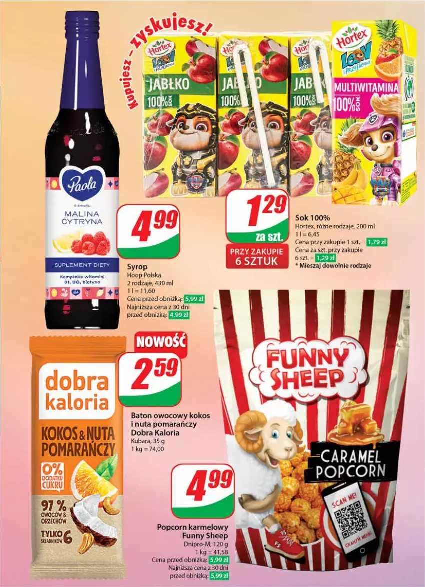 Gazetka promocyjna Dino - Gazetka 22 / 2024 - ważna 29.05 do 04.06.2024 - strona 5 - produkty: Baton, Hoop, Hortex, Kokos, Popcorn, Sok, Suplement diety, Syrop