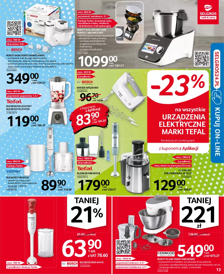 Gazetka promocyjna Selgros - Oferta przemysłowa - ważna 19.08 do 01.09.2021 - strona 13 - produkty: Blender, Fa, Gra, Kubek, Mikser, Pojemnik, Pokrywa, Robot, Robot planetarny, Rozdrabniacz, Ser, Sok, Tefal, Trzepaczka, Warzywa