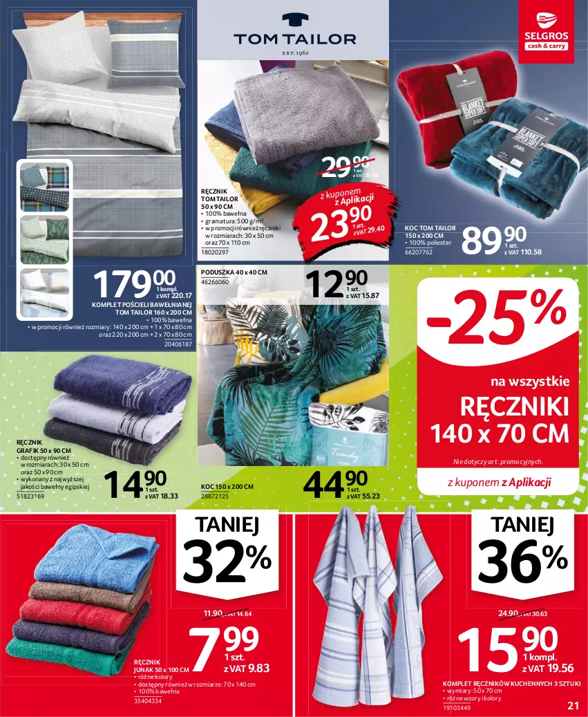 Gazetka promocyjna Selgros - Oferta przemysłowa - ważna 19.08 do 01.09.2021 - strona 21 - produkty: Gra, Koc, Komplet pościeli, Poduszka, Pościel, Rama, Ręcznik, Tom Tailor, Wełna