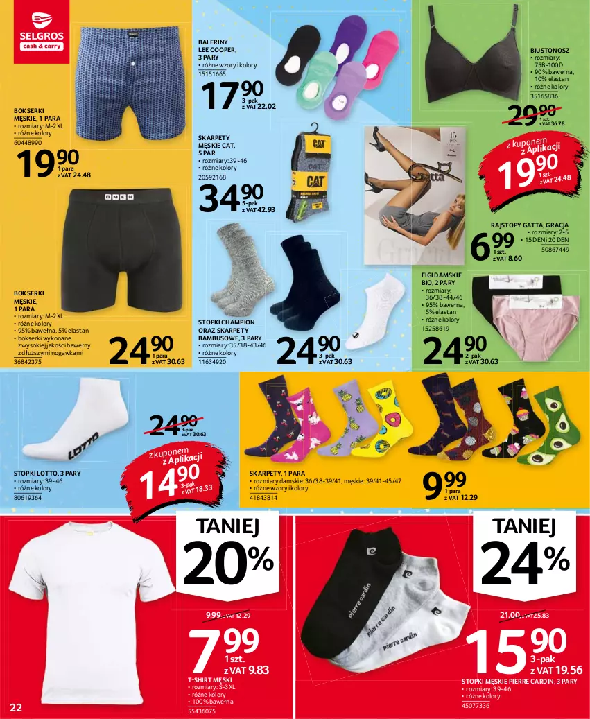 Gazetka promocyjna Selgros - Oferta przemysłowa - ważna 19.08 do 01.09.2021 - strona 22 - produkty: Baleriny, Biustonosz, Bokserki, Figi, Gatta, Gra, Karp, Pierre Cardin, Rajstopy, Ser, Sok, T-shirt, Top, Wełna