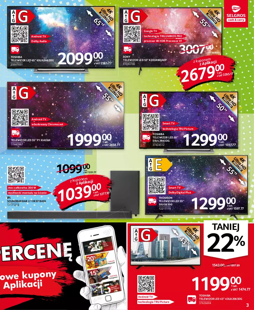 Gazetka promocyjna Selgros - Oferta przemysłowa - ważna 19.08 do 01.09.2021 - strona 3 - produkty: Android TV, JBL, Procesor, Smart tv, Sony, Soundbar, Telewizor, Thomson, Toshiba