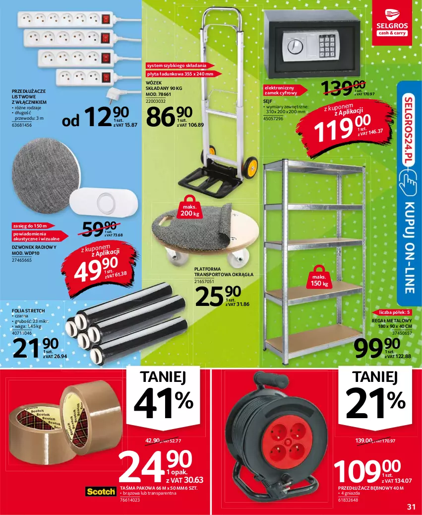 Gazetka promocyjna Selgros - Oferta przemysłowa - ważna 19.08 do 01.09.2021 - strona 31 - produkty: Dzwonek, Płyta, Por, Regał, Regał metalowy, Sejf, Sport, Taśma pakowa, Tran, Waga, Wózek