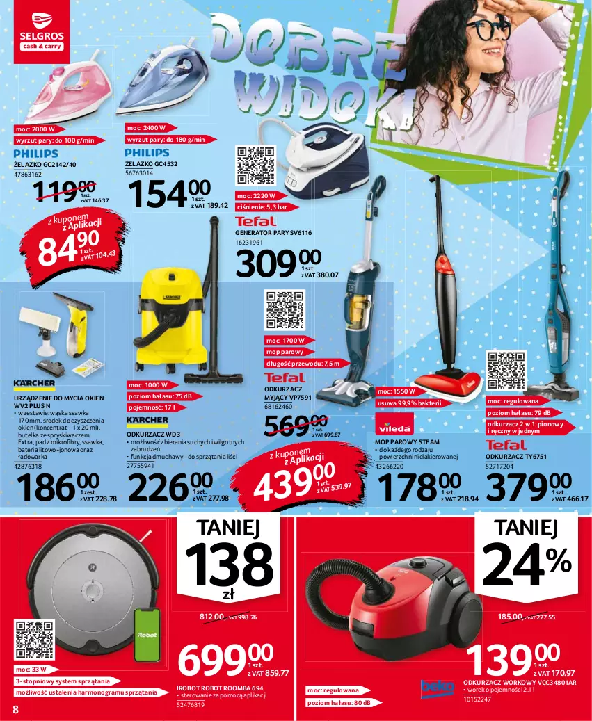 Gazetka promocyjna Selgros - Oferta przemysłowa - ważna 19.08 do 01.09.2021 - strona 8 - produkty: Bateria, Butelka ze spryskiwaczem, Generator pary, Gra, IRobot, Lakier, LG, Mop, Mop parowy, Odkurzacz, Robot, Roomba, Top, Warka