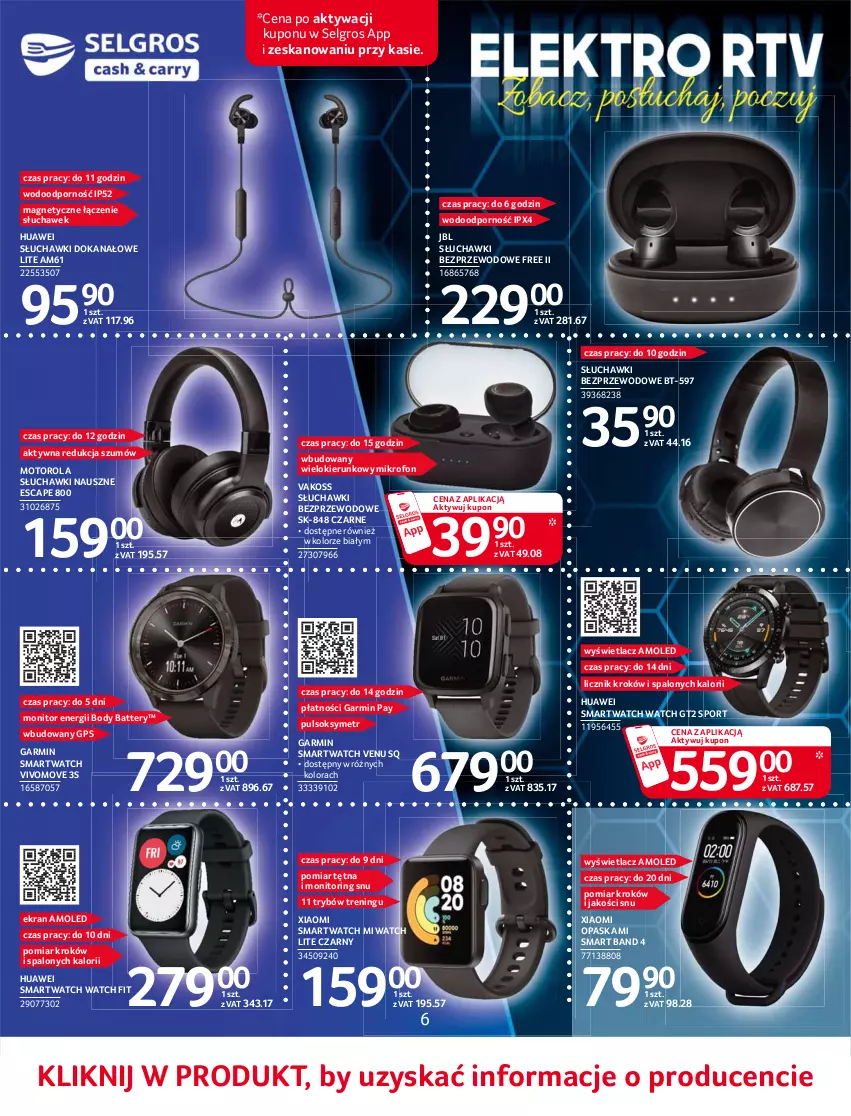 Gazetka promocyjna Selgros - Katalog Elektro - ważna 10.06 do 23.06.2021 - strona 6 - produkty: Amol, Body, Huawei, JBL, LG, Mikrofon, Monitor, Motorola, Opaska, Por, Pulsoksymetr, Słuchawki, Słuchawki bezprzewodowe, Smartwatch, Sok, Sport