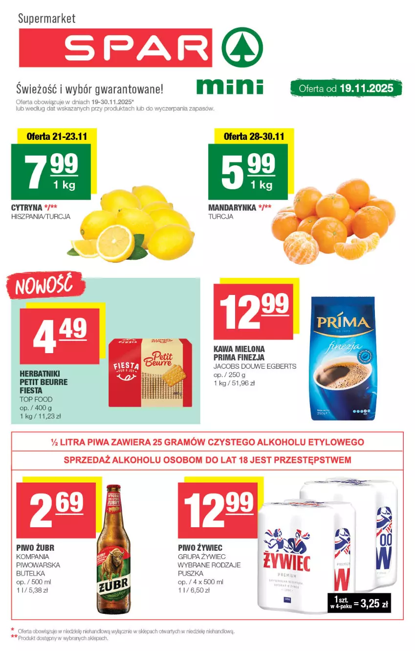 Gazetka promocyjna Spar - Spar-Mini - ważna 16.11 do 26.11.2025 - strona 1 - produkty: Gra, Herbatniki, Herbatniki Petit Beurre, Jacobs, Kawa, Kawa mielona, Piwa, Piwo, Prima, Top