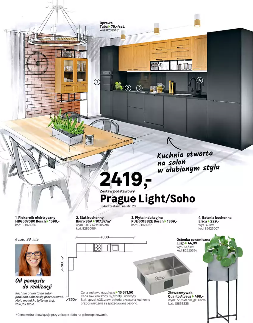 Gazetka promocyjna Leroy Merlin - Katalog Projekty 2021 - ważna 01.06 do 30.09.2021 - strona 16 - produkty: Bateria, Bateria kuchenna, Biuro, Bosch, Korpusy, Kuchnia, Osłonka, Piekarnik, Płyta, Płyta indukcyjna, Uchwyty, Zlew, Zlewozmywak