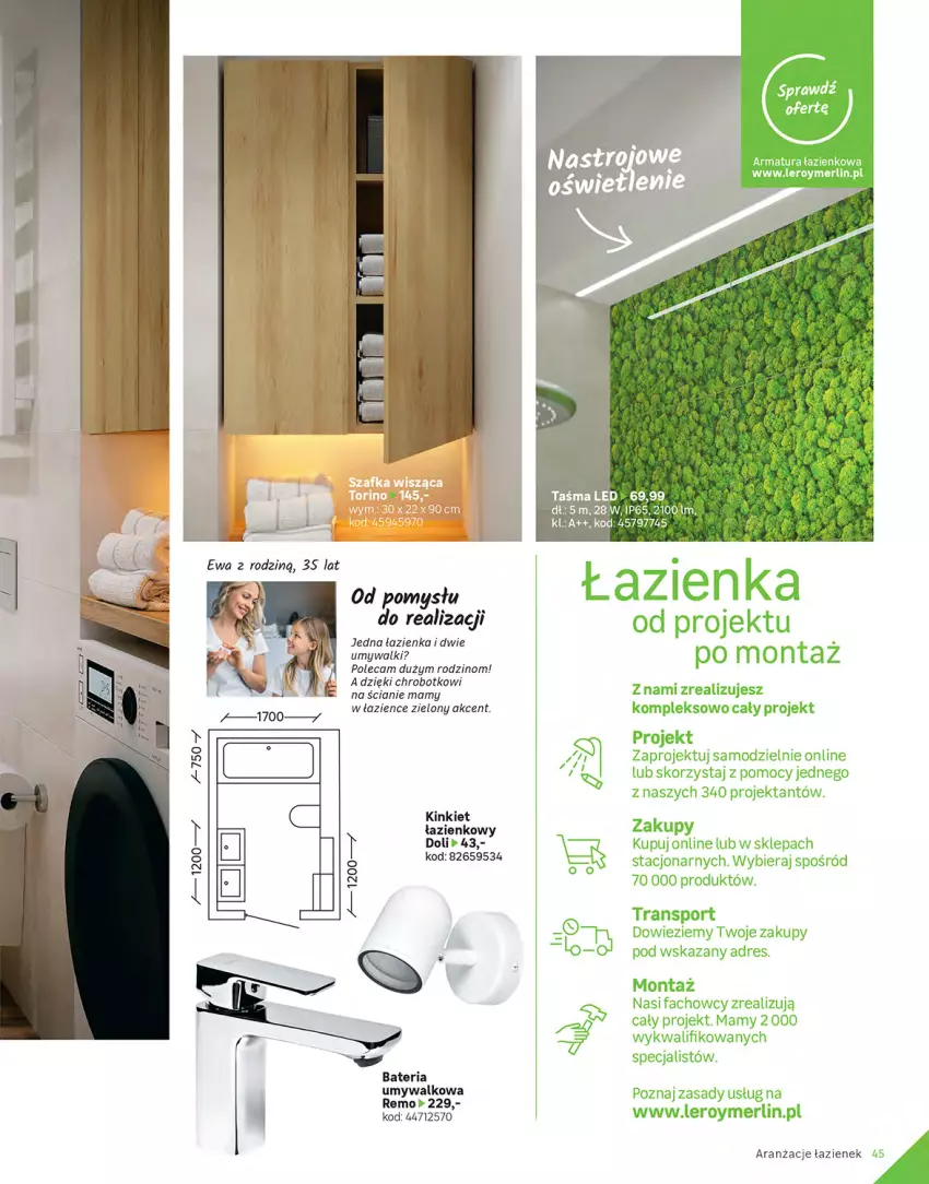 Gazetka promocyjna Leroy Merlin - Katalog Projekty 2021 - ważna 01.06 do 30.09.2021 - strona 45 - produkty: Bateria, Bateria umywalkowa, Dres, Fa, Por, Robot, Sport, Tran