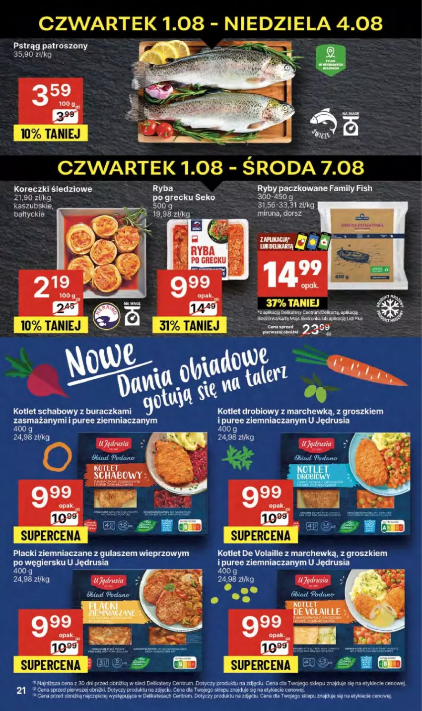 Gazetka promocyjna Delikatesy Centrum - NOWA GAZETKA Delikatesy Centrum od 1 sierpnia! 1-7.08.2024 - ważna 01.08 do 07.08.2024 - strona 21 - produkty: Dorsz, Koc, Koreczki śledziowe, Kotlet, Lack, Miruna, Pstrąg, Pur, Rum, Ryba, SEKO