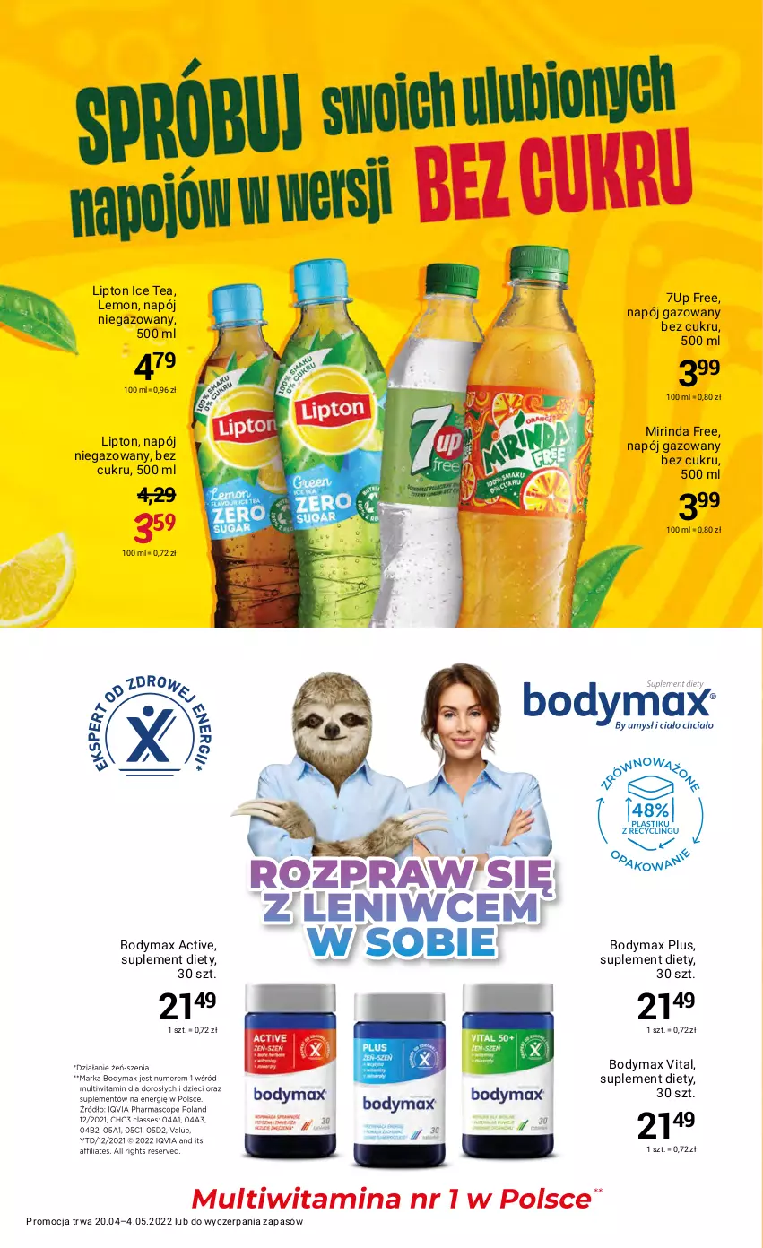 Gazetka promocyjna Rossmann - ważna 20.04 do 04.05.2022 - strona 26 - produkty: 7up, Body, Bodymax, Ice tea, Lipton, Max Vita, Mirinda, Napój, Napój gazowany, Napój niegazowany, Suplement diety