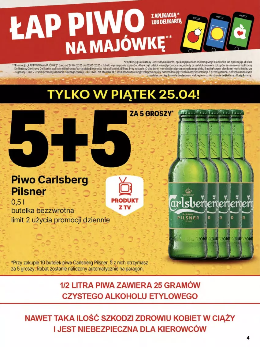 Gazetka promocyjna Delikatesy Centrum - Franczyza DC17 Czwartek - ważna 24.04 do 30.04.2025 - strona 4 - produkty: Carlsberg, Dron, Piwa, Piwo, Rum