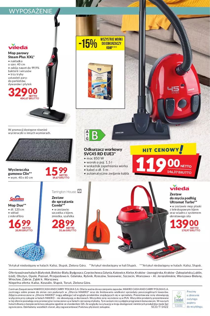 Gazetka promocyjna Makro - [Oferta promocyjna] Artykuły spożywcze i przemysłowe - ważna 28.06 do 11.07.2022 - strona 15 - produkty: Clin, Dywan, Gra, Kije, Kosz, Mop, Mop parowy, Odkurzacz, Orka, Papier, Piec, Rama, Rum, Sos, Szal, Szczotka, Szufelka, Teleskop, Wiadro, Wycieraczka